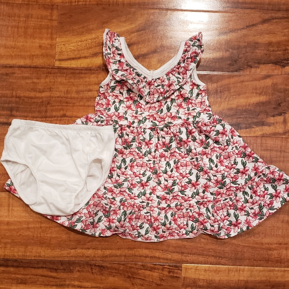 Janie and Jack EUC 18-24 month hibiscus floral print ponte dress w/ diaper cover